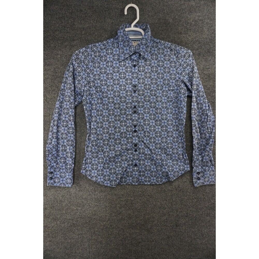 Tommy Hilfiger Shirt Women Small Blue Geometric Medallion Long Sleeve Stretch
